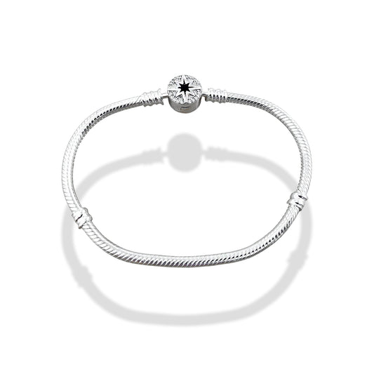 TMPPD018-19 Pulsera Dama Pand Círculo Estrella Centro Negro 19 cm en Plata Fina .925