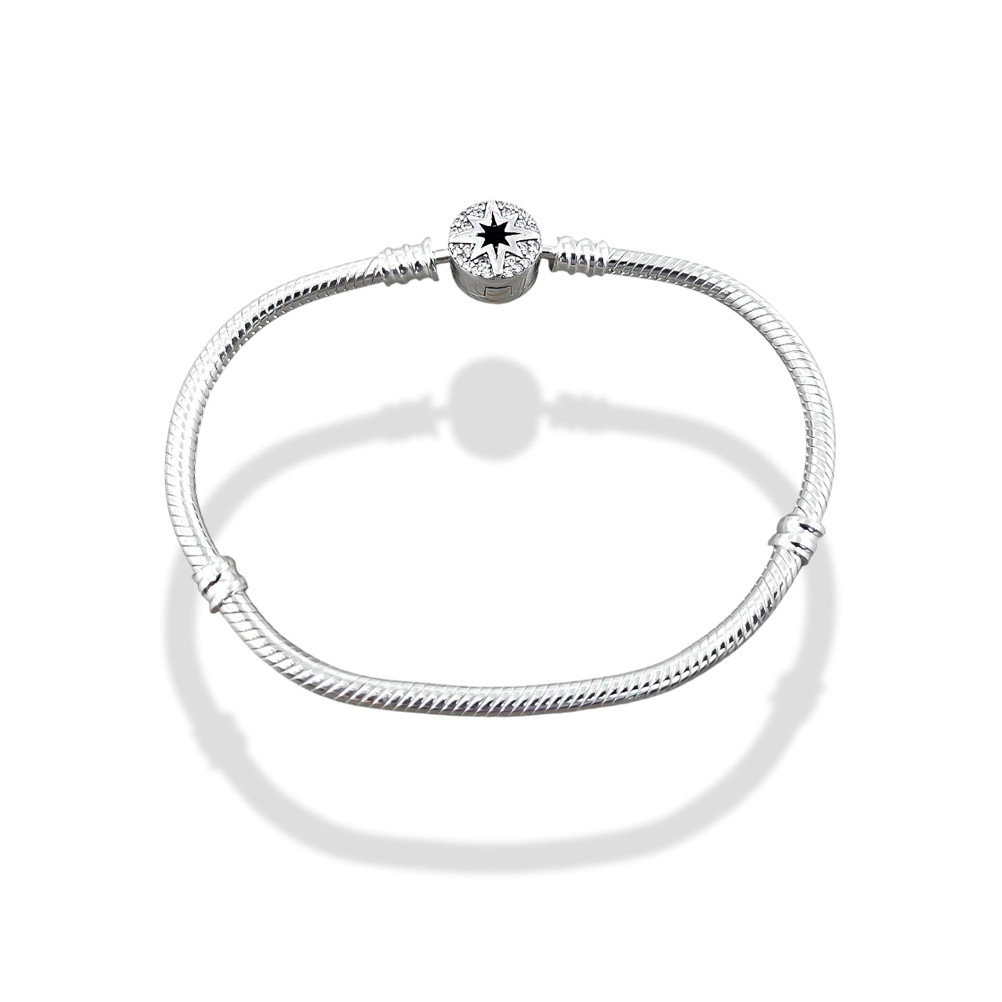 TMPPD018-17 Pulsera Dama Pand Círculo Estrella Centro Negro 17 cm en Plata Fina .925