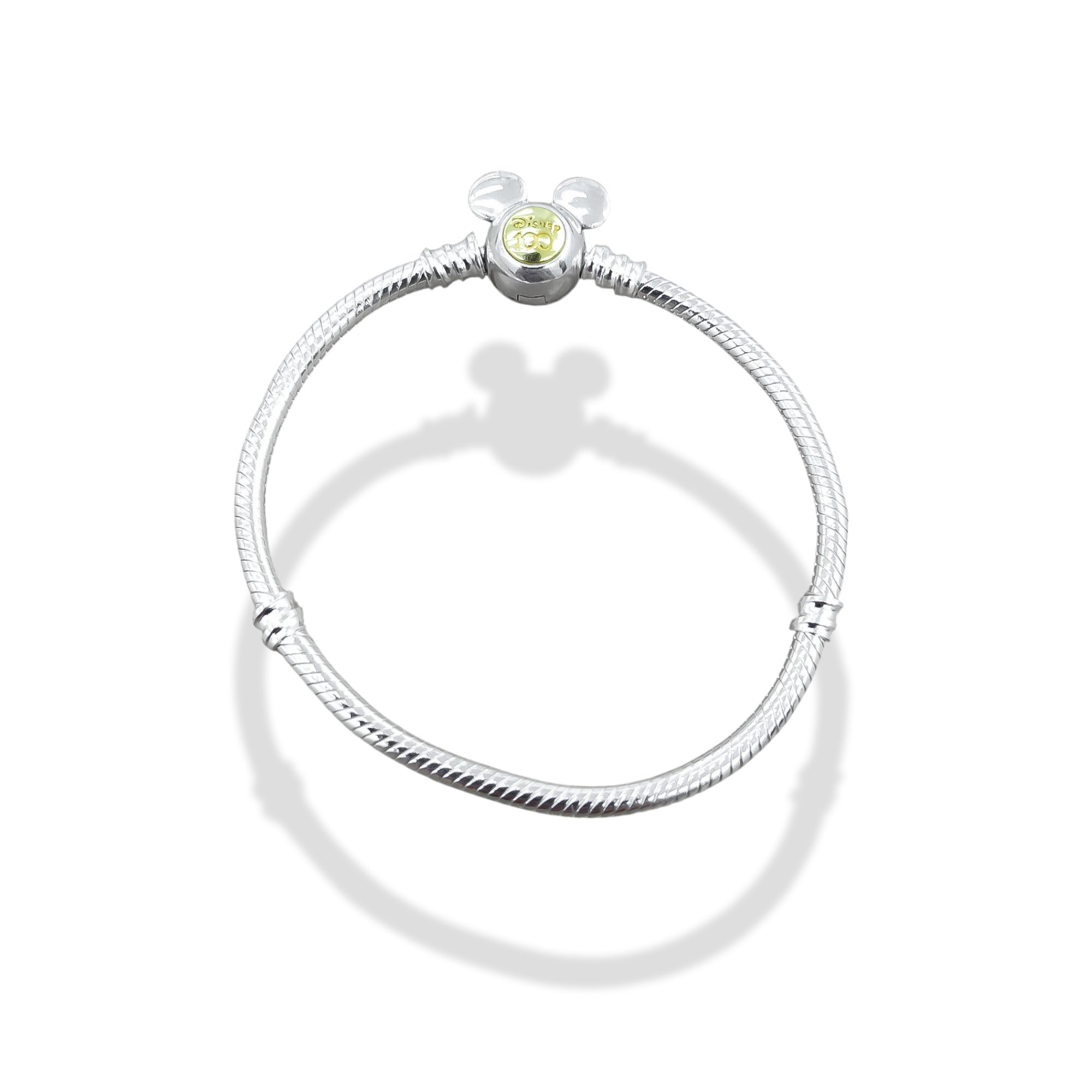 TMPPD020-18 Pulsera Dama Pand Mickey Centro Dorado 18 cm en Plata Fina .925