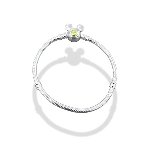TMPPD020-19 Pulsera Dama Pand Mickey Centro Dorado 19 cm en Plata Fina .925