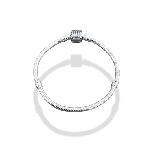 TMPPD026-18 Pulsera Dama Pand Cilindro Zirconias Pavé 18 cm en Plata Fina .925