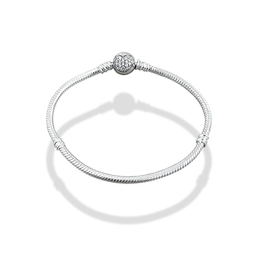 TMPPD027-18 Pulsera Dama Pand Círculo con Corazón Zirconias 18 cm en Plata Fina .925