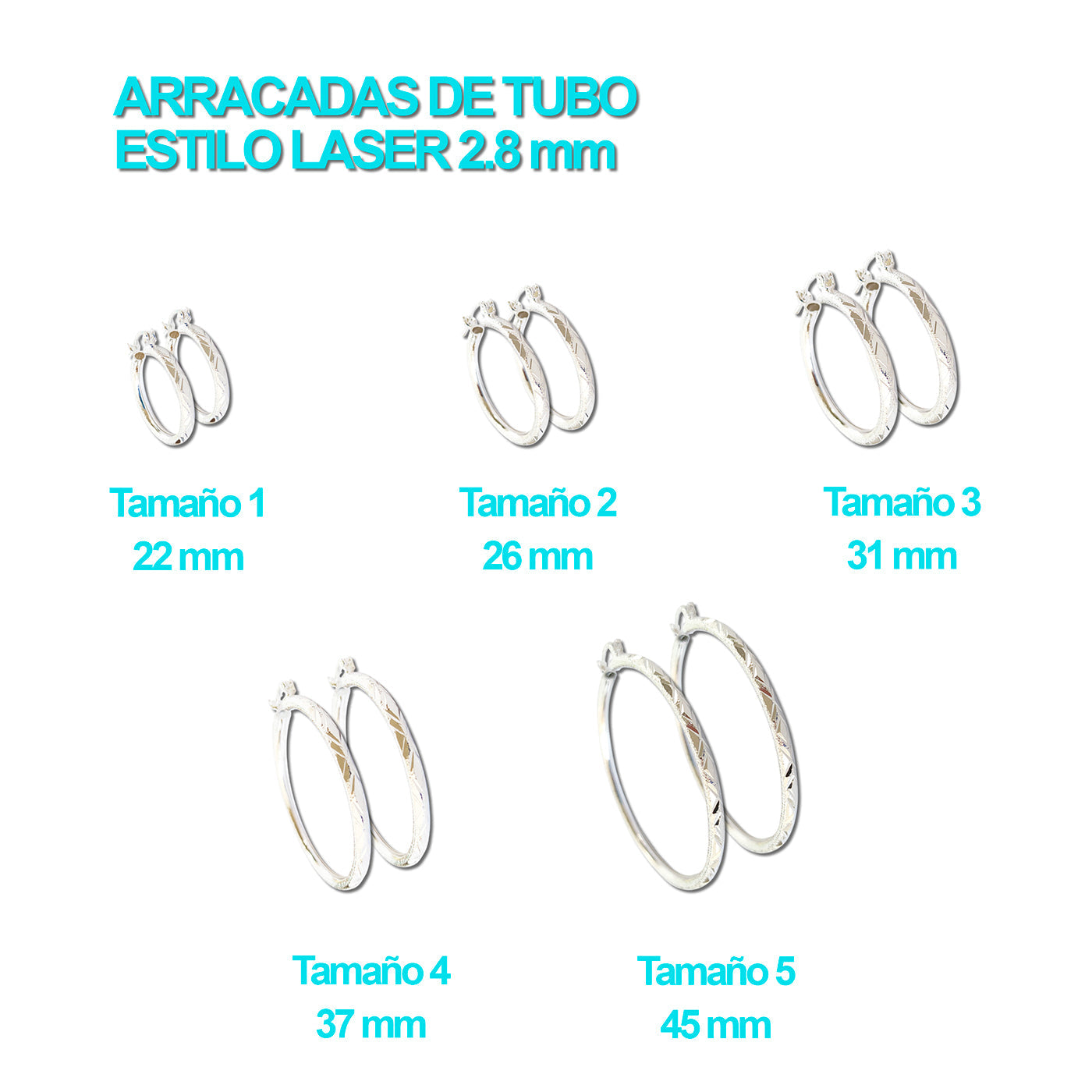 LPADI017 Arracadas De Plata .925 Tubo Grueso Laser Diamantadas Tam 3 MLM921624303