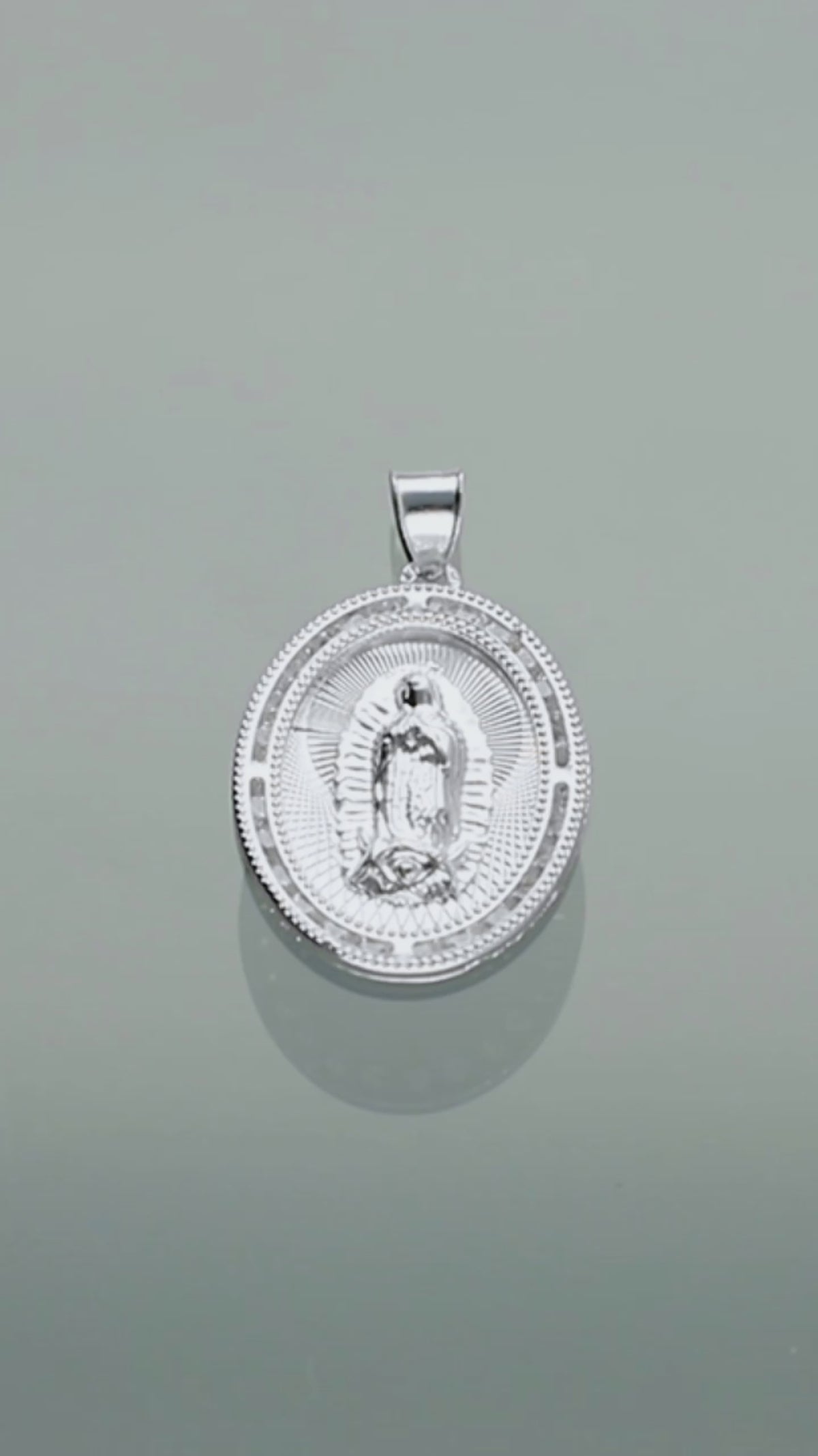 LPDJ176 Medalla Virgen Oval Bisel Del Gde En Plata .925 Con Zirconia 814868752